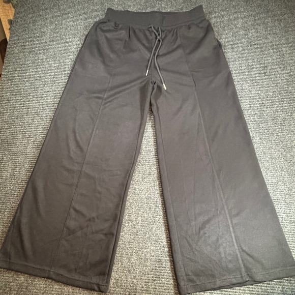 Umgee Pants - Umgee Black Wide Leg Pintuck Lounge Pants Drawstring High Rise XL WC4017